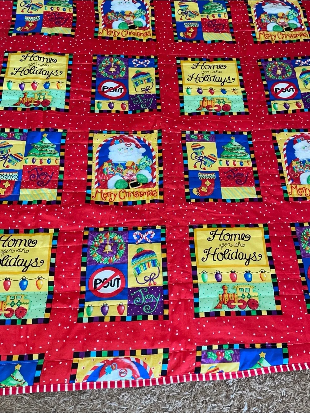 Home Holidays Red Christmas Patchwork Throw Blanket -handmade
